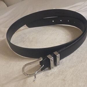 Lauren Ralph Lauren Full Grain Leather Black Belt with Silver Hook Buckle  M